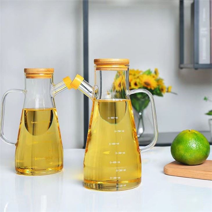 900 ml ar bambusu pārklāts stikla eļļas kannu ar rokturi